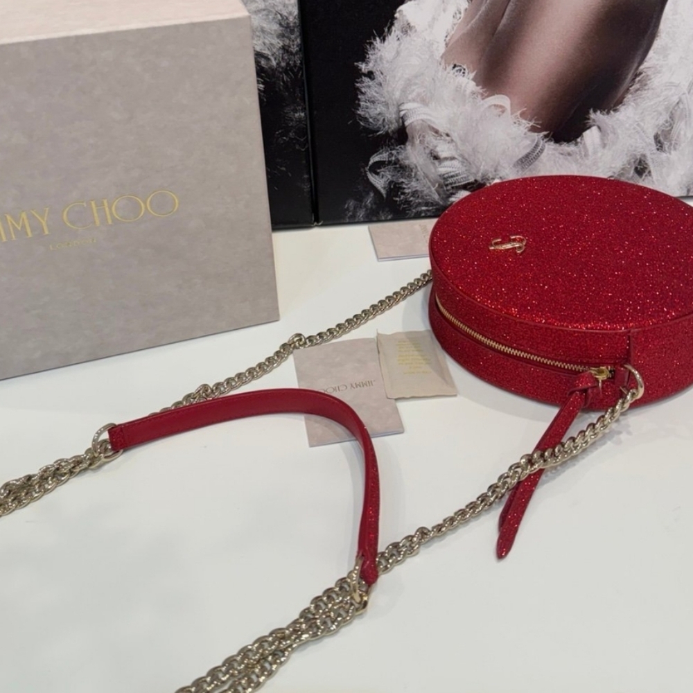 Jimmy Choo Red Glitter Round Crossbody Bag - Picture 7 of 7